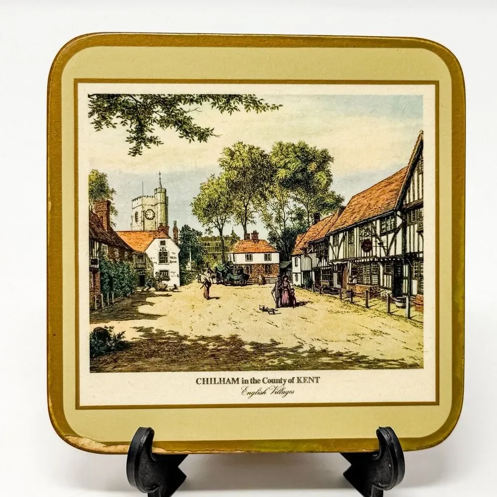 Vintage Pimpernel English Villages Cork Backed Coasters Set Of 5 England 90s